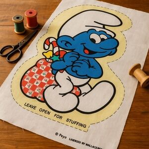 Vintage 1982 Smurfs Cut & Sew Pillow Panel • Wallace Berrie • Progress Pride